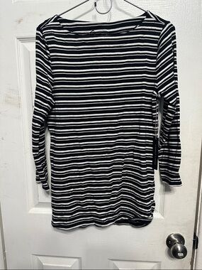 Carole Little Black & White Striped Long Sleeve Top